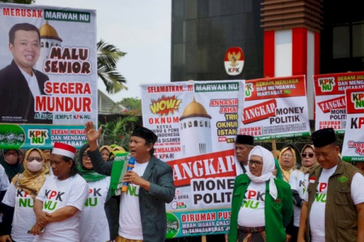 KPK NU Demo di Gedung Merah Putih KPK, Desak Penangkapan Nusron Wahid