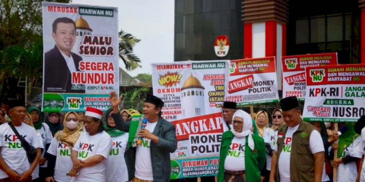 KPK NU Demo di Gedung Merah Putih KPK, Desak Penangkapan Nusron Wahid